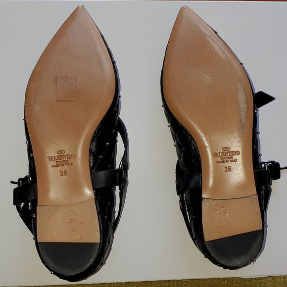 Valentino- Black Quilted Rockstud Metal Cap Toe Ballerina Flats Size 36 - Picture 2 of 6